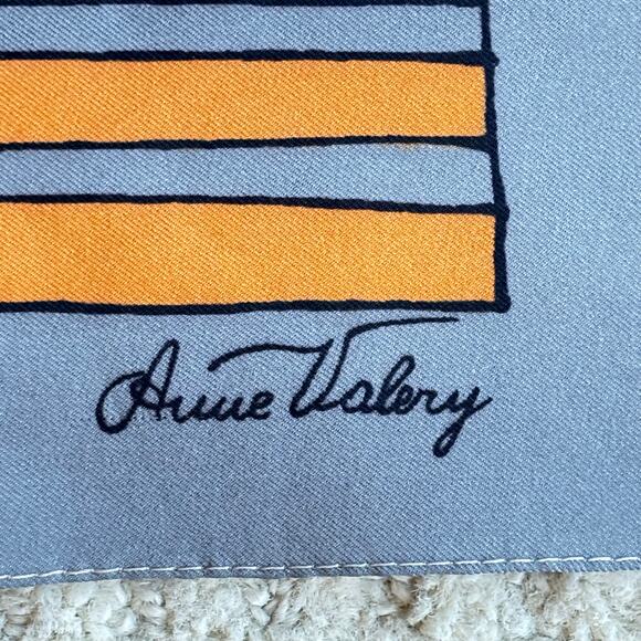 Anne Valery silky scarf mod 1970's orange blue & gray 30" square flower power - Picture 4 of 6